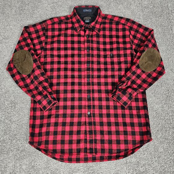 Pendleton Shirt Mens Large Red Trail Wool Elbow Patches Buffalo Plaid Flannel
